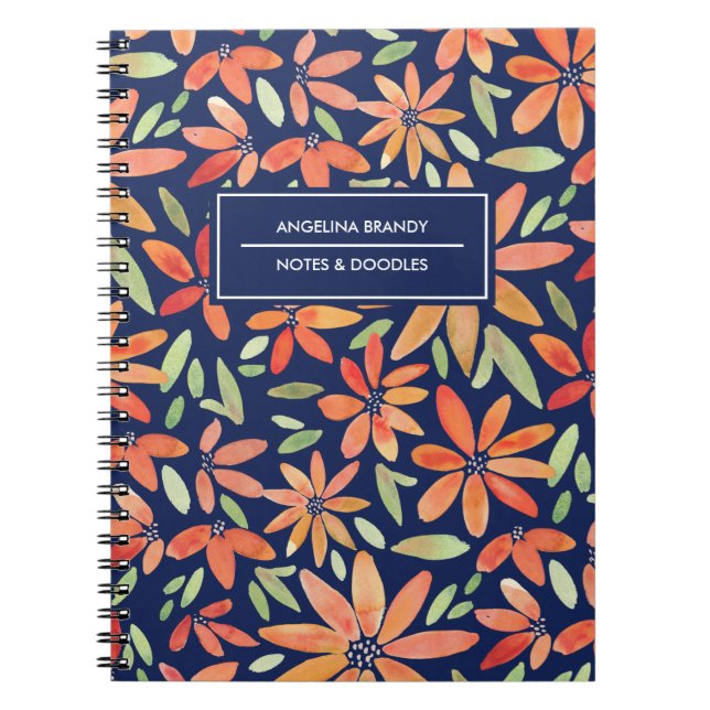 Carnet à fleurs tendance bleu et orange (Devant)