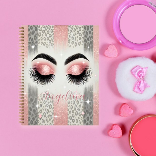 Carnet à lanières scintillantes rose Glam (Glam pink glitter lashes notebook — personalized gift for bachelorette, bridal party, or birthday.
)