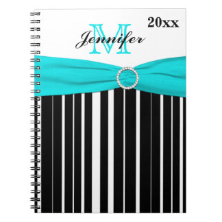 Carnet à rayures blanches d'Aqua noir personnalisé