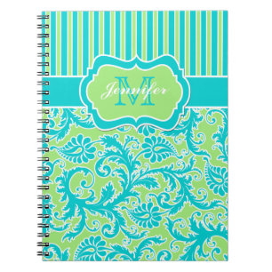 Carnet à rayures bleu-vert personnalisé
