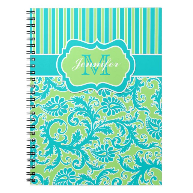 Carnet à rayures bleu-vert personnalisé (Devant)