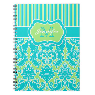 Carnet à rayures bleu-vert personnalisé