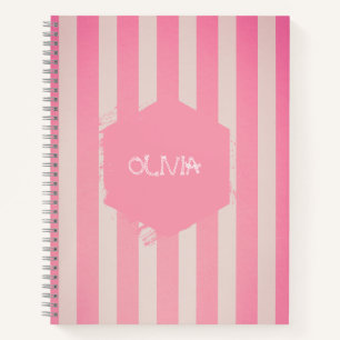 Carnet à rayures roses avec nom personnalisable