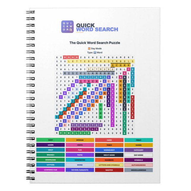 Carnet à reliure spirale Recherche de mots rapide  (Devant)