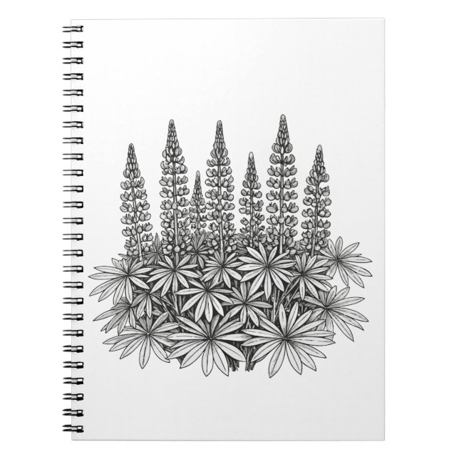 Carnet à spirale de la fleur botanique de lupin (Devant)