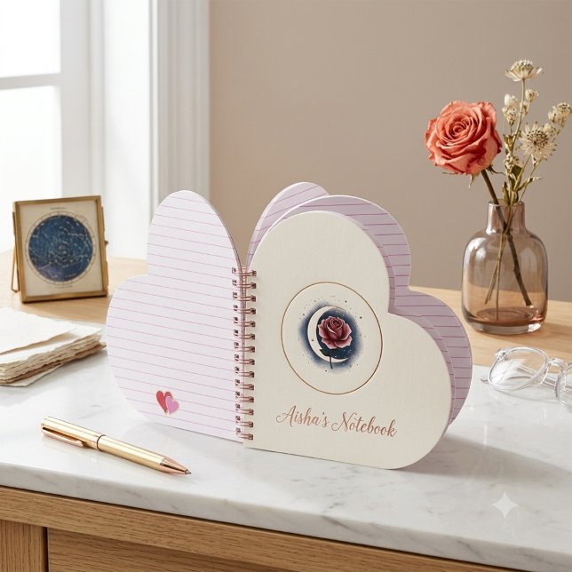 Carnet à spirale en forme de cœur avec rose célest (Créateur téléchargé)