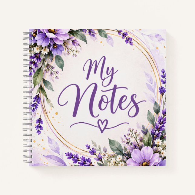 Carnet à spirale floral lavande Mes notes (Devant)