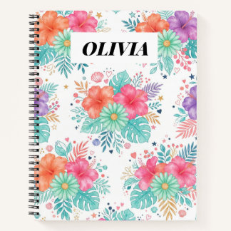Carnet à spirale florale personnalisé à l'hibiscus
