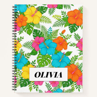 Carnet à spirale florale personnalisé à l'hibiscus