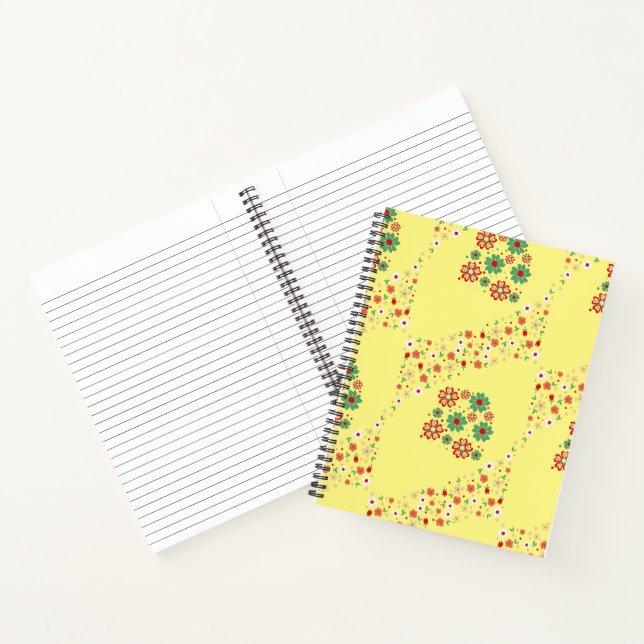 Carnet à spirale jaune floral moderne contemporain (Intérieur)