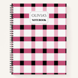 Carnet à spirale personnalisé à carreaux rose et n