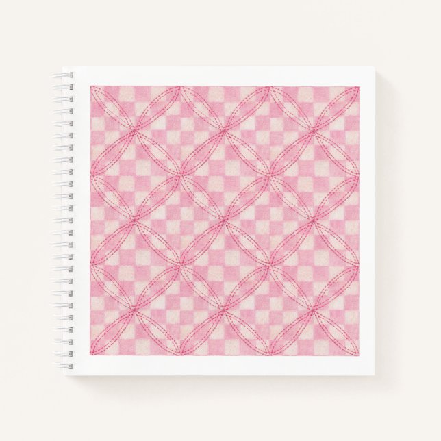 CARNET À SPIRALE PINK CHECK QUILT 8,5x8,5 / Blanc (Devant)