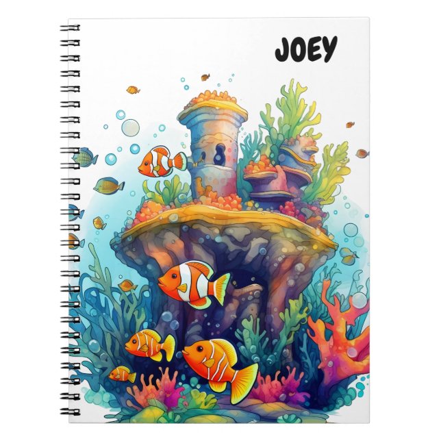 CARNET À SPIRALE POISSONS COLORÉS. (Devant)