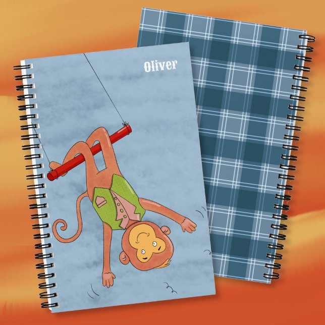 Carnet à spirale pour enfant singe acrobate de cir (Acrobat circus monkey kid blue personalized spiral notebook . )