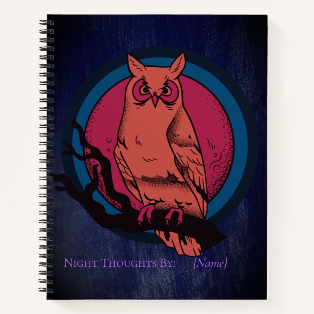 Carnet à spirale rétro gothique lune de hibou noct (Devant)