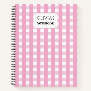 Carnet à spirale rose personnalisé à carreaux ging