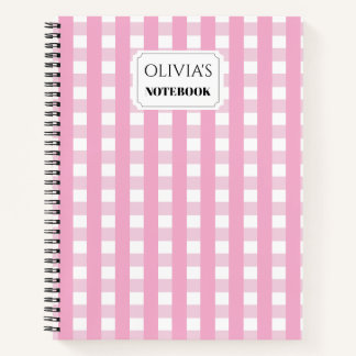 Carnet à spirale rose personnalisé à carreaux ging