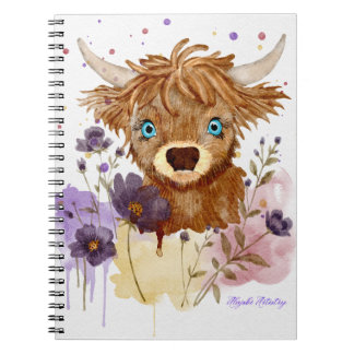 carnet à spirale vache highland aquarelle libre