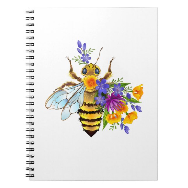 Carnet Abeille à fleurs avec plantes sauvages (Devant)