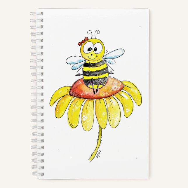 Carnet Abeille blanche mignonne sur une fleur (Recto)