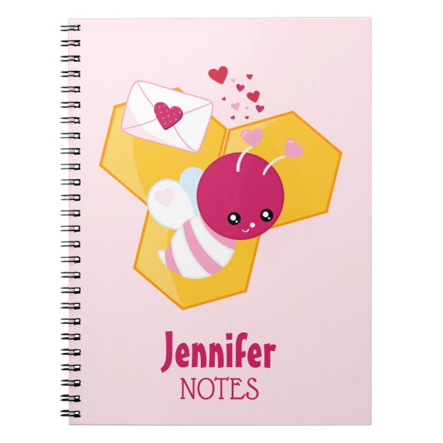 Carnet Abeille mignonne aux Coeurs de Saint-Valentin rose (Devant)