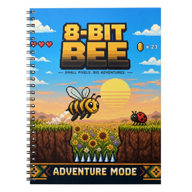 Carnet Abeille, Pixel Art Rétro 8 Bits (Devant)