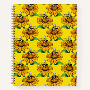 Carnet Abeille sur motif de fleur de tournesol jaune