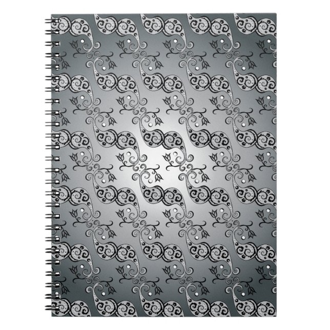 Carnet Abstract Silver and black Tulip Boteh Pattern (Devant)