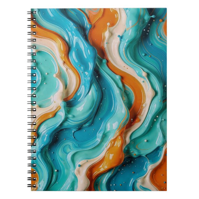 Carnet Abstract Swirling Teal and Orange Glossy Fluid  (Devant)