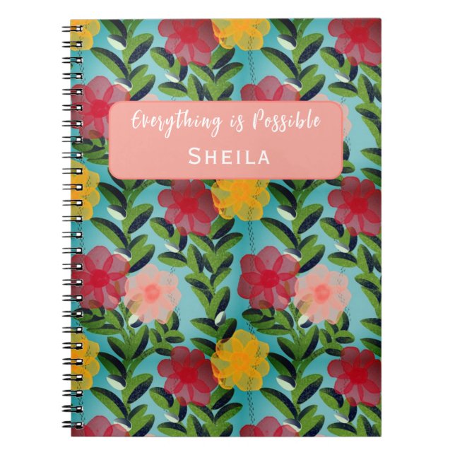 Carnet Abstract Watercolour Florals Notebook Blue (Devant)