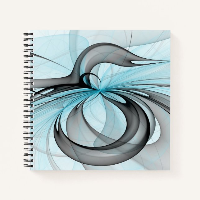 Carnet Abstrait Art Fractal Moderne Gris Anthracite Bleu (Devant)