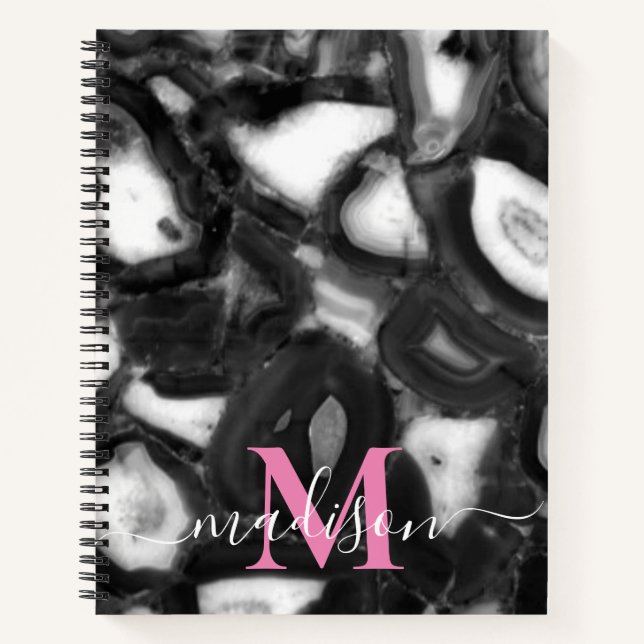 Carnet Abstrait Black White agates script de code monogra (Devant)