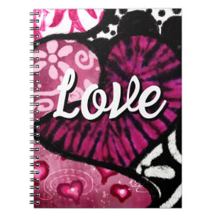 Carnet Abstrait coeur d'amour rose Floral Pois noir