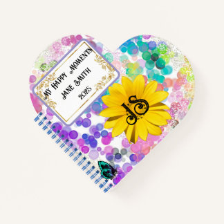 Carnet Abstrait coloré Bokeh Monogramme Sunflower Heart