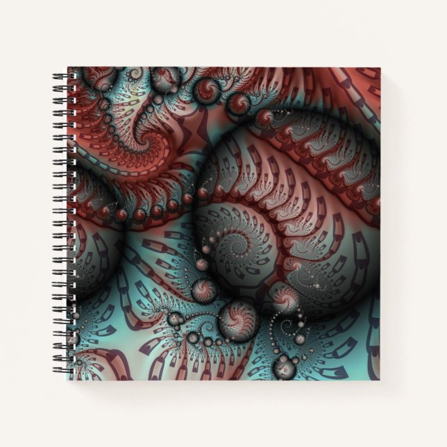 Carnet Abstrait Fantaisie Vive Art Fractal Brun Bleu (Devant)