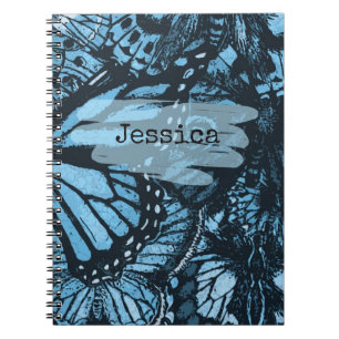 Carnet Abstrait Grunge Blue Butterfly Art personnalisé