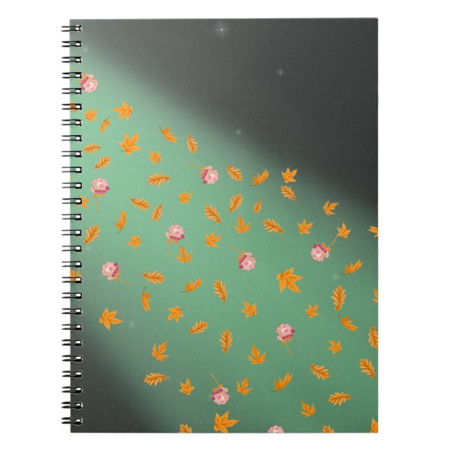 Carnet Abstrait lune feuilles d'automne roses (Devant)