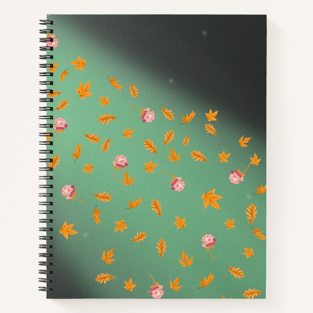 Carnet Abstrait lune feuilles d'automne roses (Devant)
