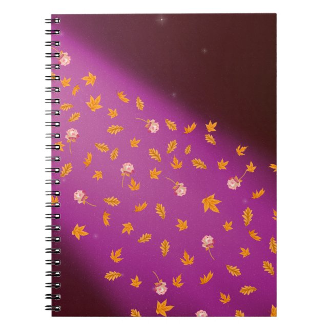 Carnet Abstrait lune feuilles d'automne roses (Devant)