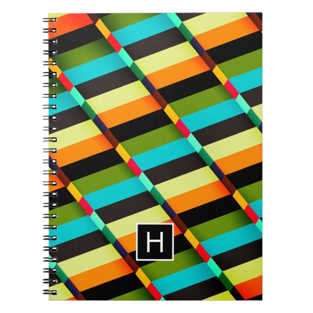 Carnet Abstrait Moderne Coloré Rayures & Monogramme (Devant)