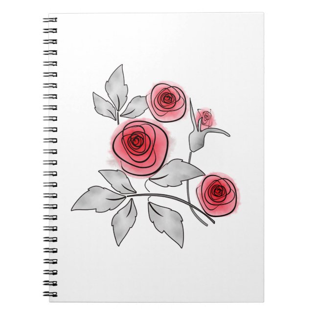 Carnet Abstrait moderne fleurs roses rouge gris floral bl (Devant)