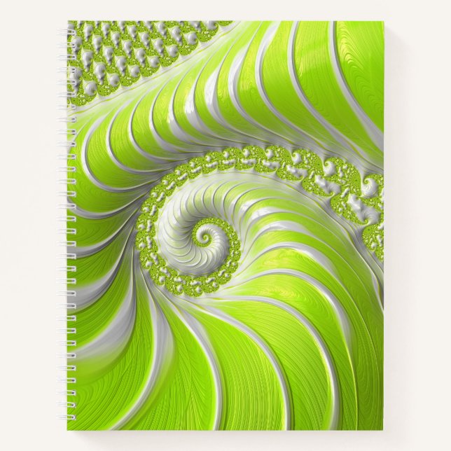Carnet Abstrait Moderne Lime Green Spiral Fractal (Devant)