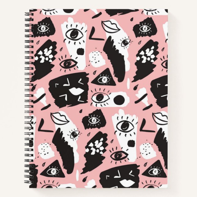 Carnet Abstrait moderne Motif oeil et lèvres (Devant)