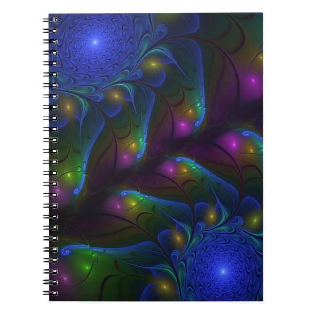 Carnet Abstrait Moderne Trippy Fractal Lumineux Coloré (Devant)