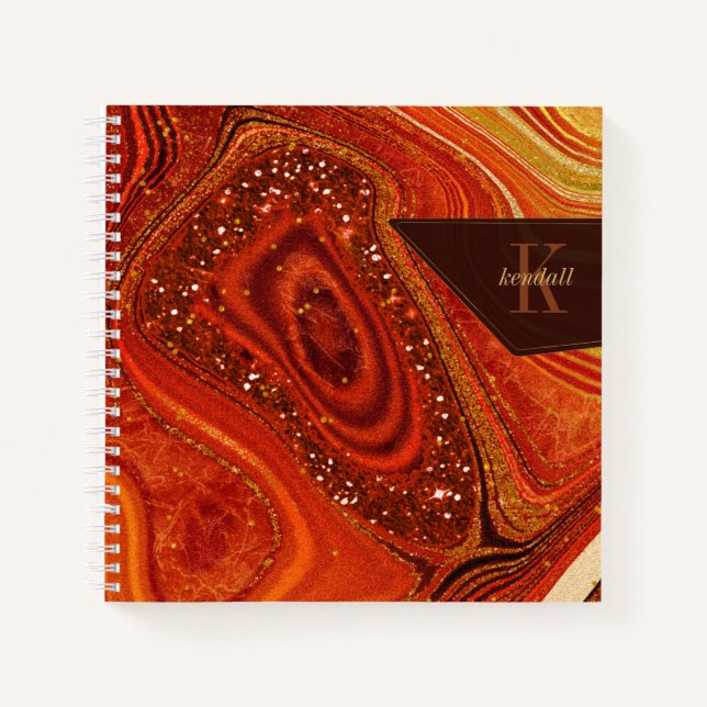 Carnet Abstrait Monogramme Agate Hot Orange ID827 (Devant)