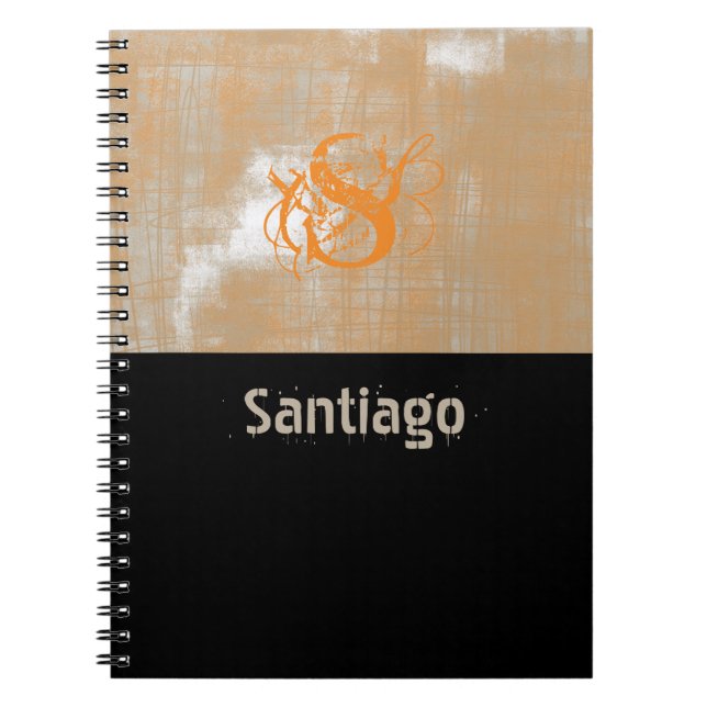 Carnet Abstrait orange gris blanc noir Nom Monogramme (Devant)