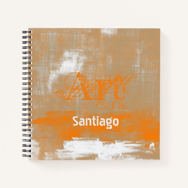 Carnet Abstrait orange gris blanc Votre nom Art Book (Devant)