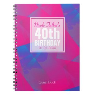 Carnet Abstrait Pink Blue 40th Birthday Guest Book 10a