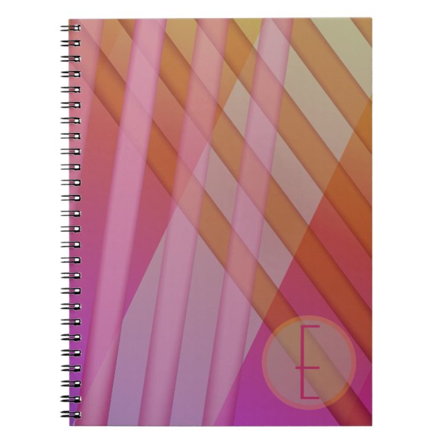 Carnet Abstrait rayures/rose magenta orange/monogramme (Devant)