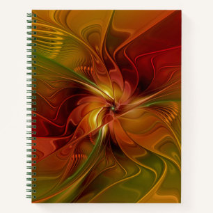 Carnet Abstrait Rouge Orange Brown Vert Fractal Art Flowe